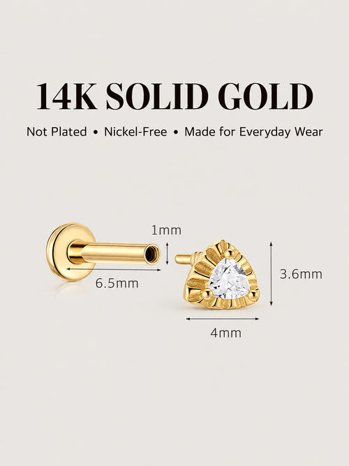 14K Gold Triangle CZ Flat Back Stud