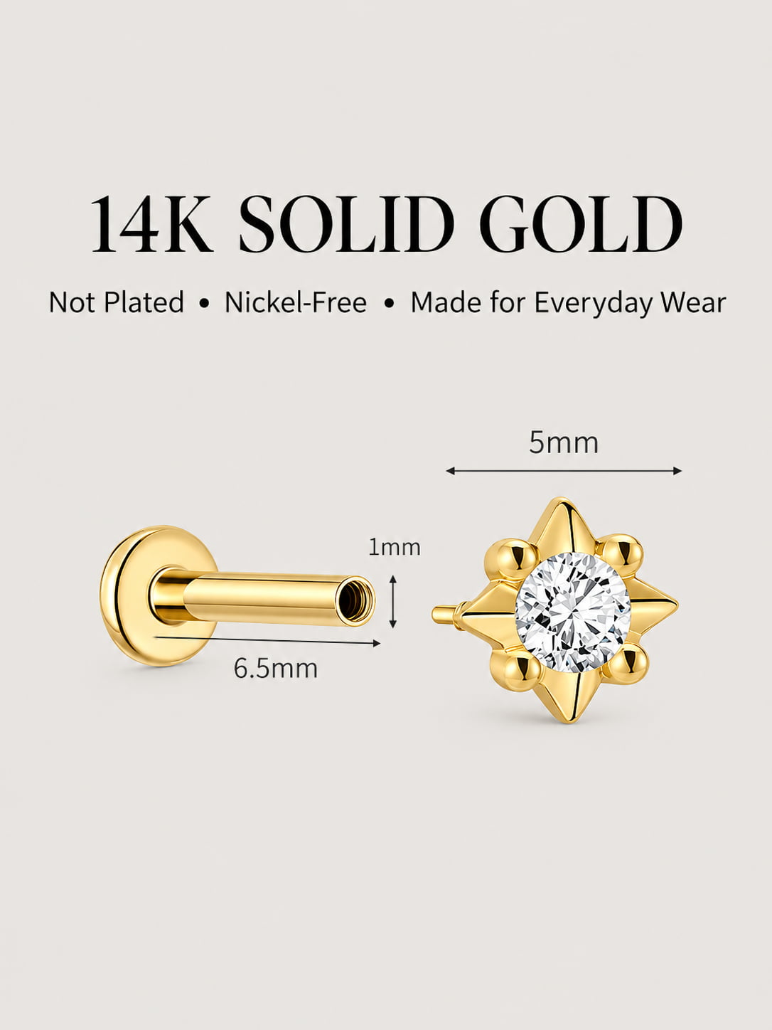 14K Gold Lab-Grown Diamond Starburst Flat Back Stud