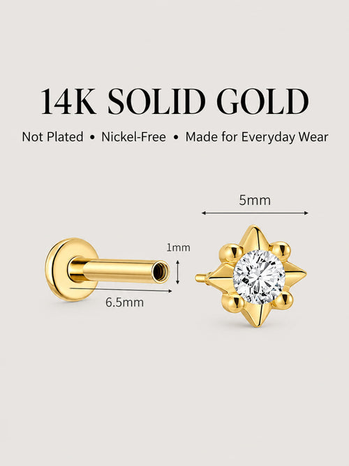 14K Gold Lab-Grown Diamond Starburst Flat Back Stud