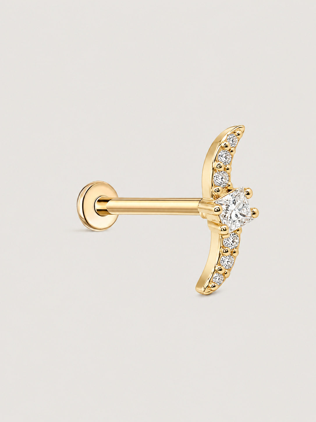 14K Gold Princess-Cut Crescent Flat Back Stud
