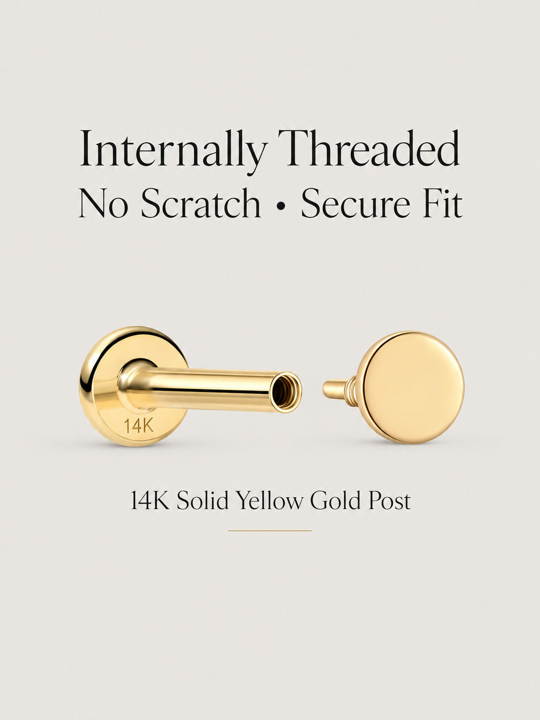 14K Solid Gold Minimalist Disc Flat Back Stud