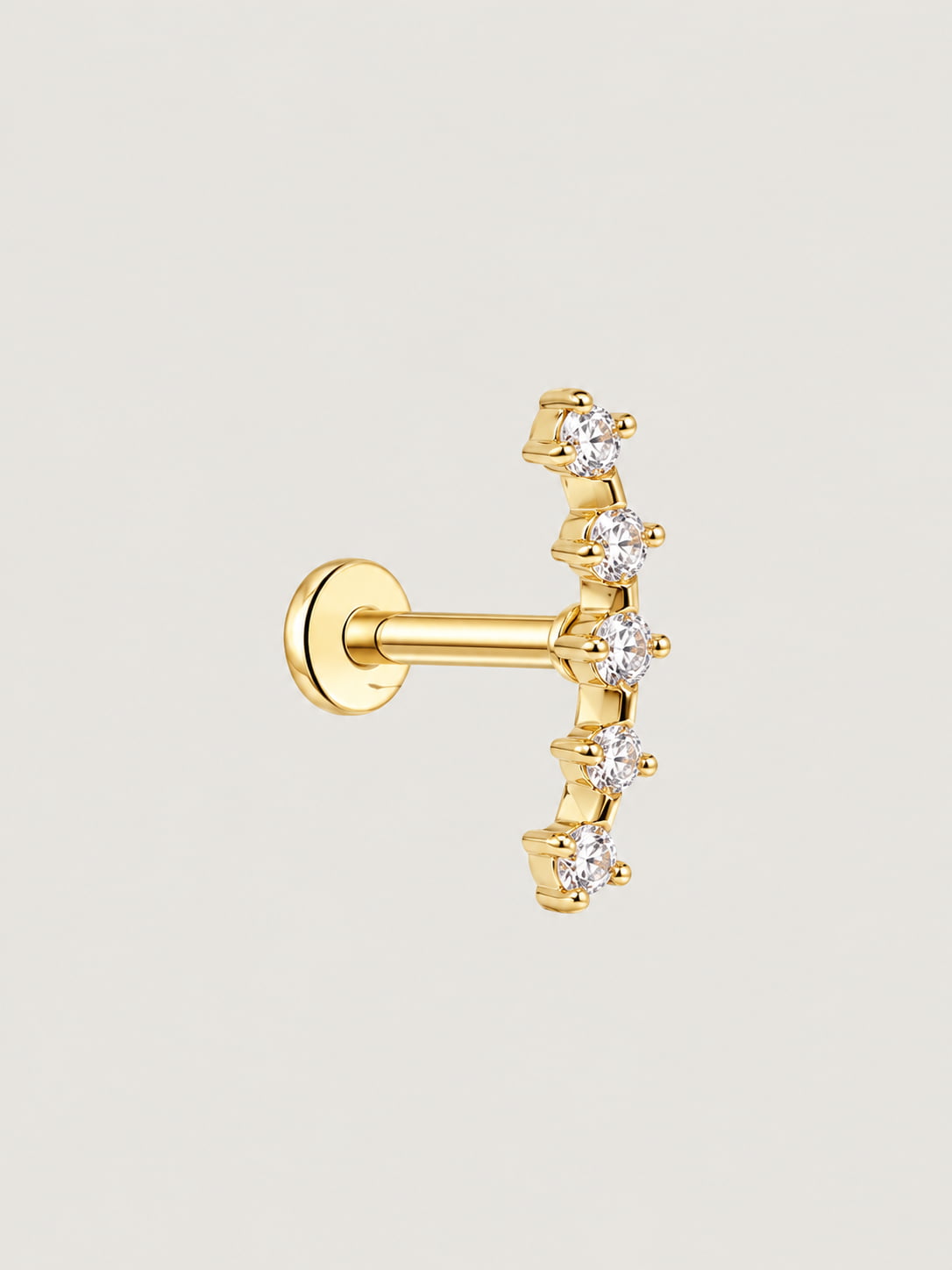 14K Gold Curved Five-Stone Flat Back Stud