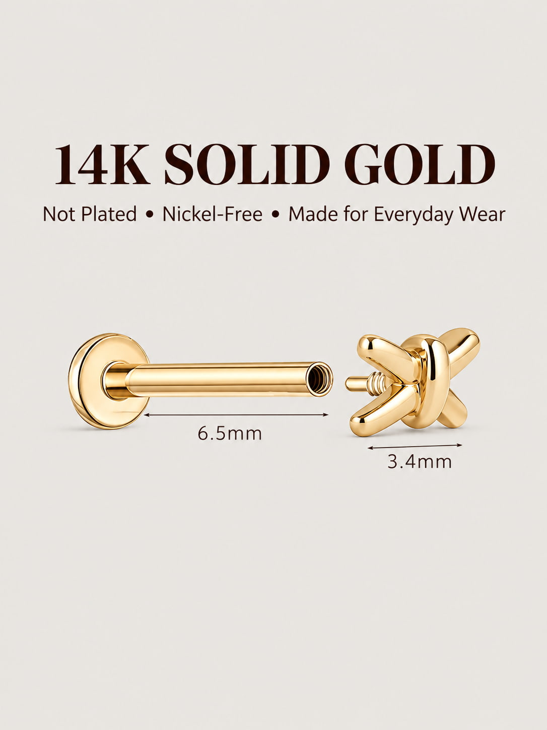 14K Gold Crisscross Knot Flat Back Stud