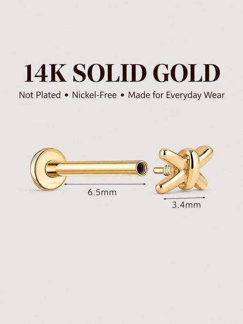 14K Gold Crisscross Knot Flat Back Stud