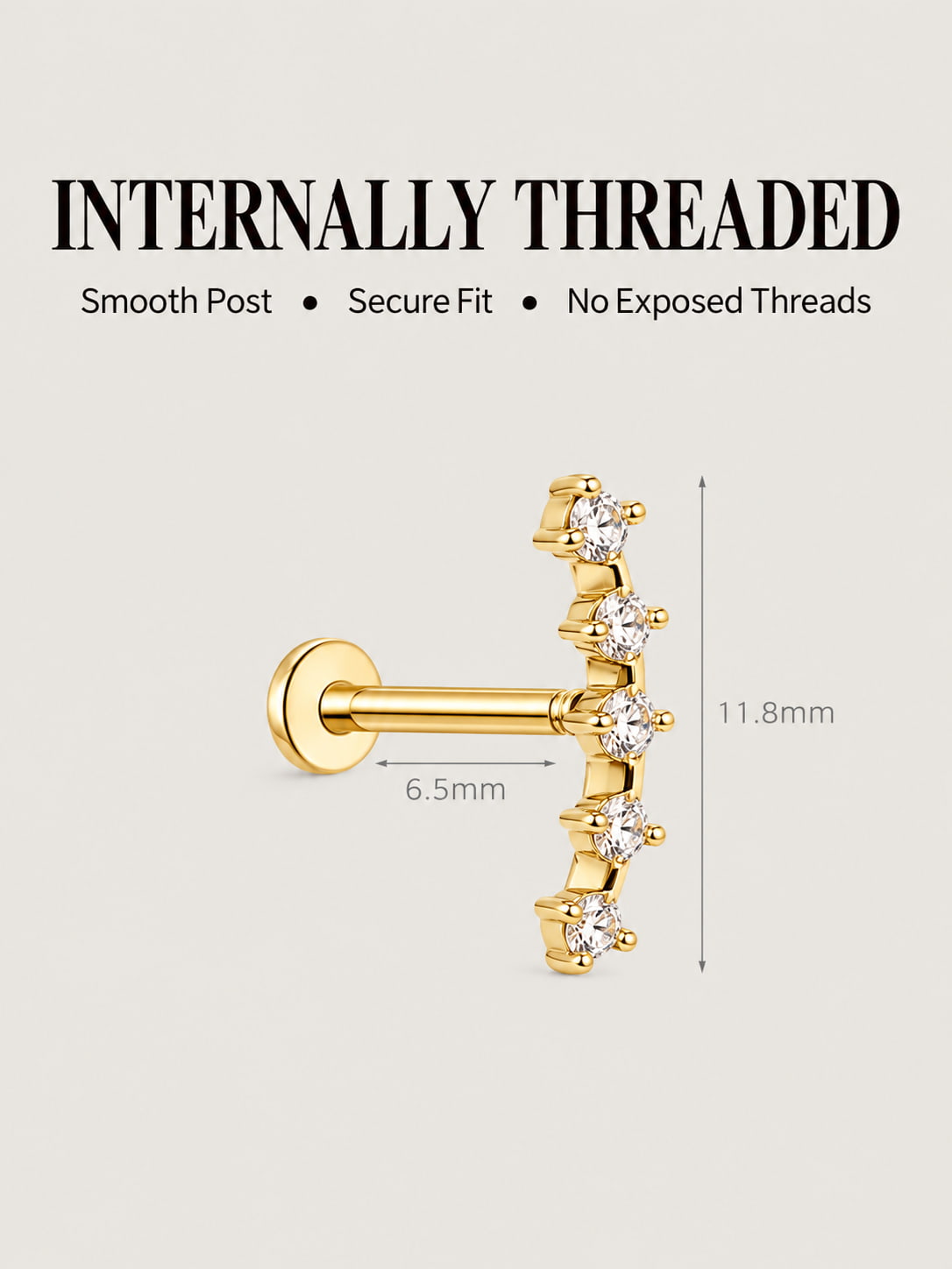 14K Gold Curved Five-Stone Flat Back Stud