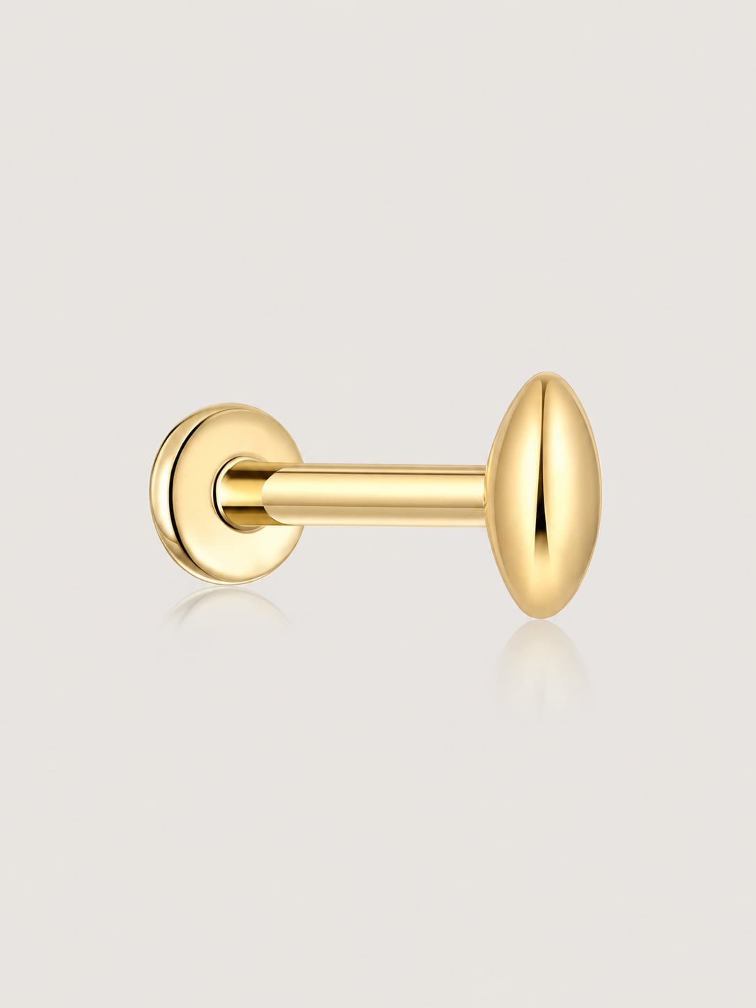 14K Solid Gold Shield & Rice Grain Flat Back Stud