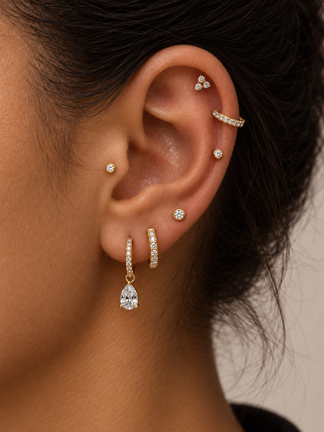 14K Solid Gold Bezel Solitaire CZ Flat Back Earring