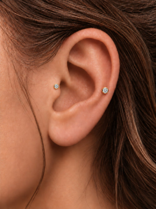 14K Solid Gold Bezel Solitaire CZ Flat Back Earrings