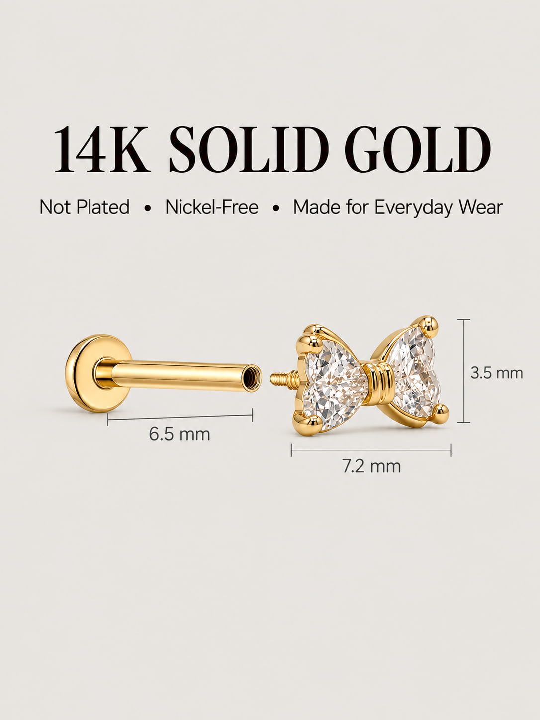 14K Gold Bow Flat Back Stud