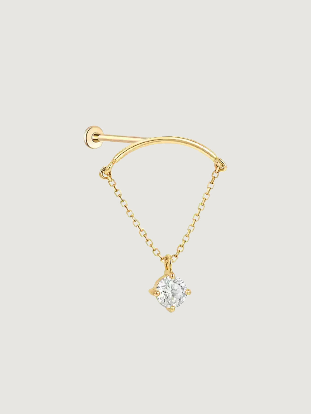 14K Solid Gold Lab-Grown Diamond Arc Chain Drop Flat Back Stud