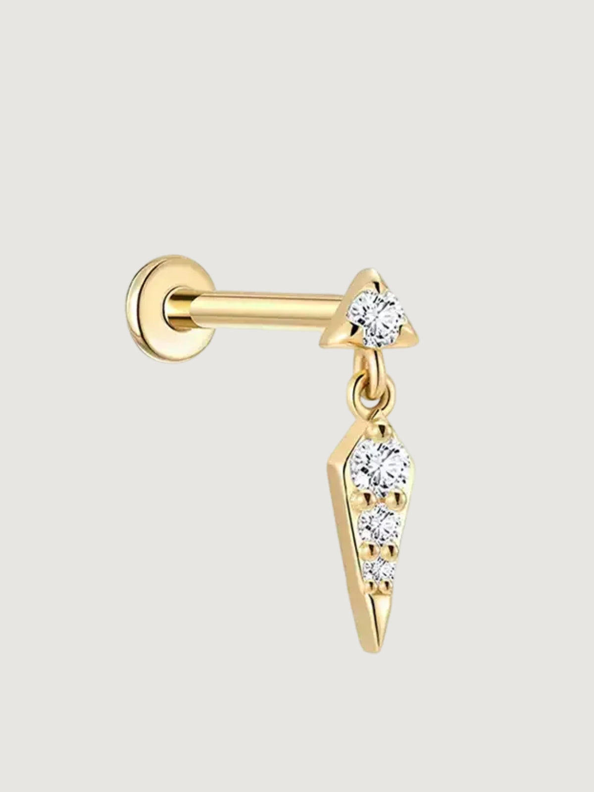 14K Solid Gold Lab-Grown Diamond Geometric Drop Flat Back Stud