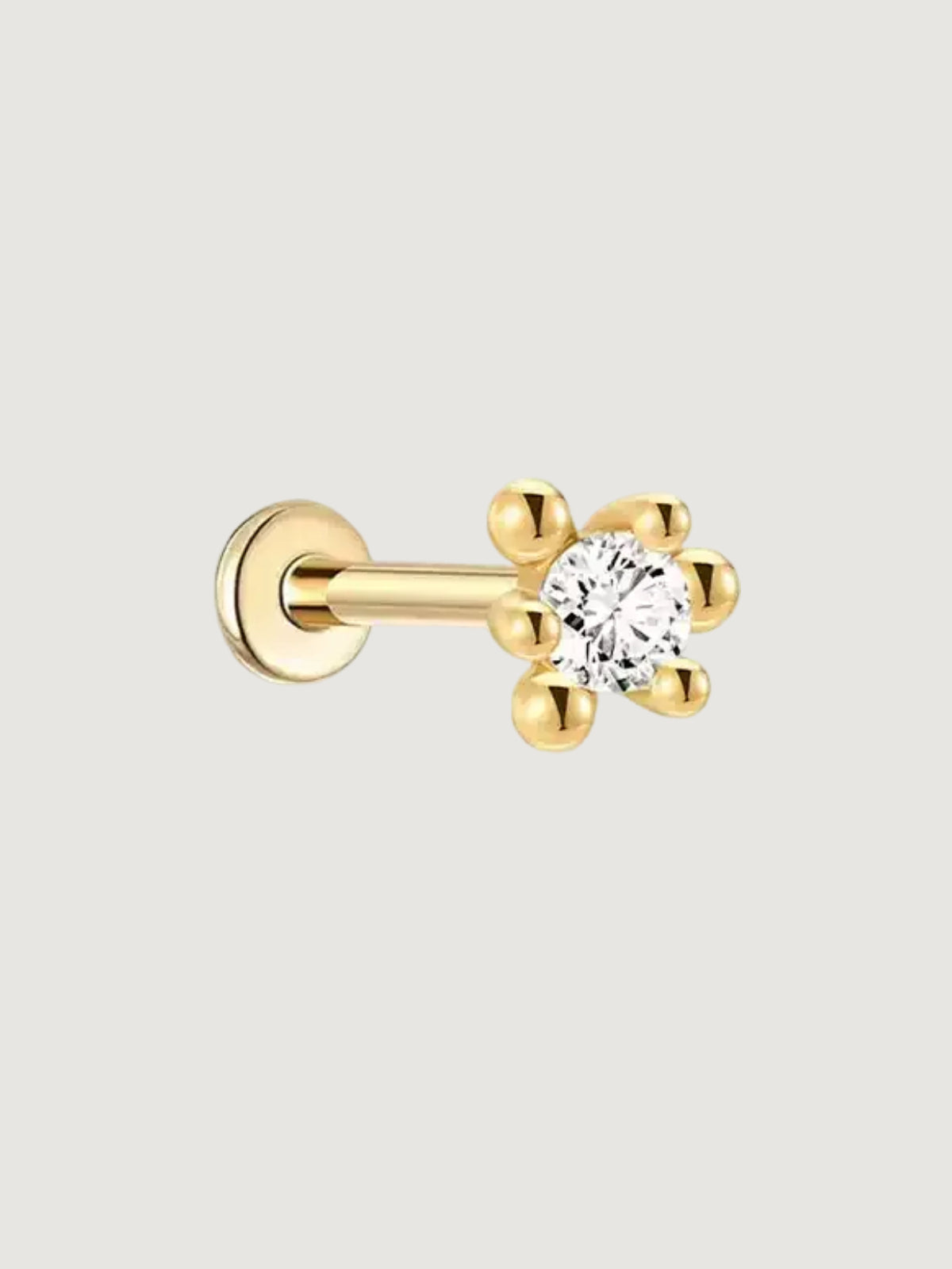 14K Gold Lab-Grown Diamond Beaded Halo Flat Back Stud