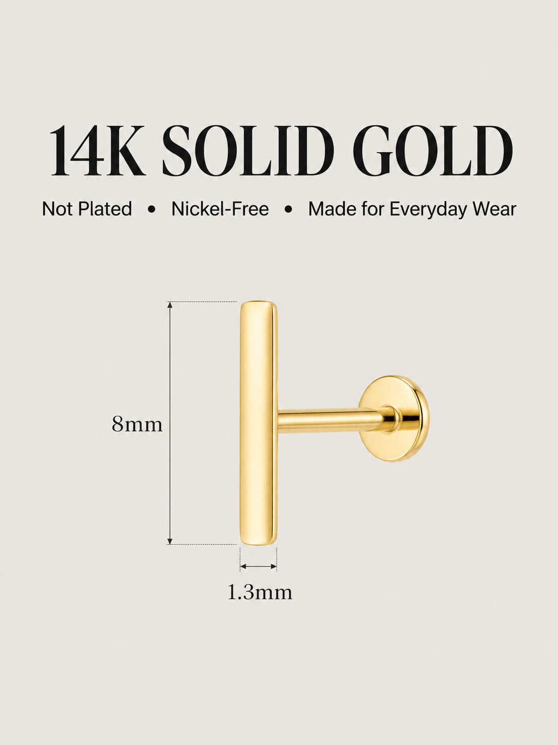 Gold Minimalist Bar Flat Back Stud Earring