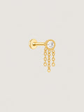 14K Gold Triple Chain Drop Flat Back Stud