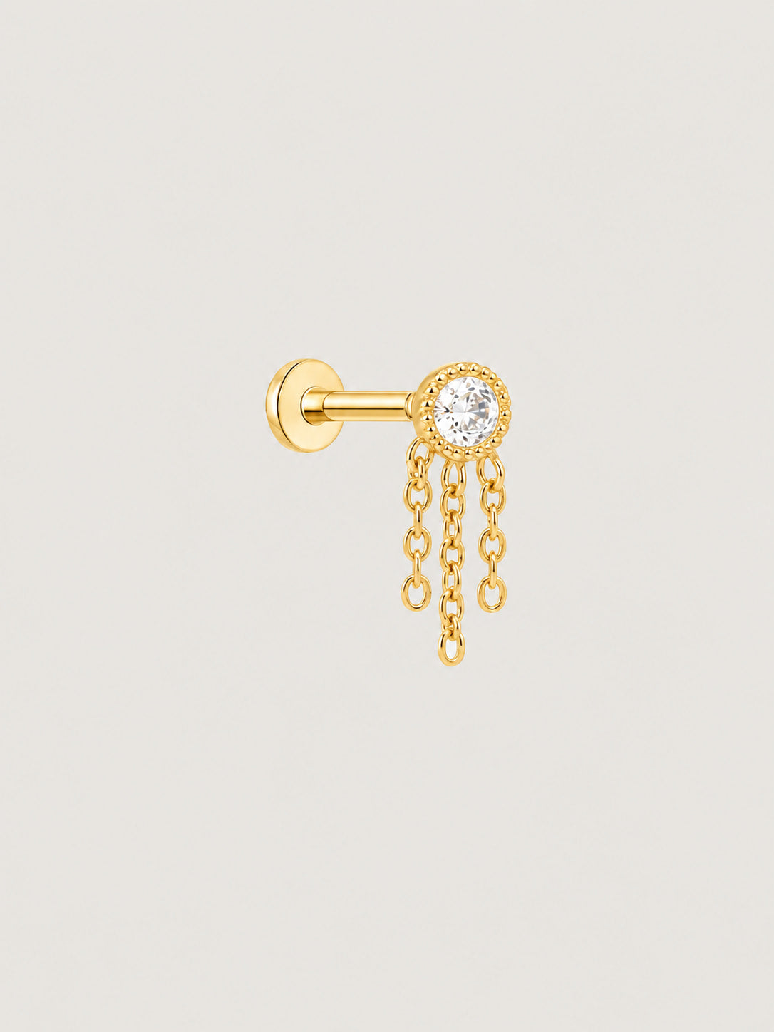 14K Gold Triple Chain Drop Flat Back Stud