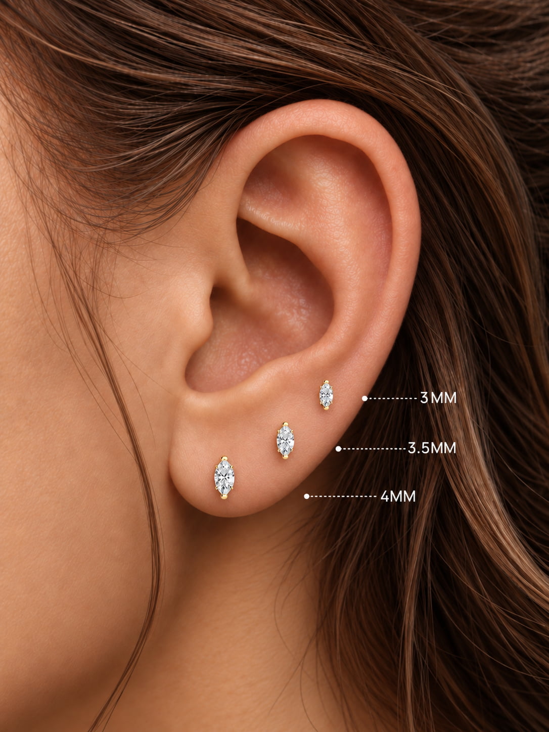14K Solid Gold Marquise Lab Diamond Flat Back Earring