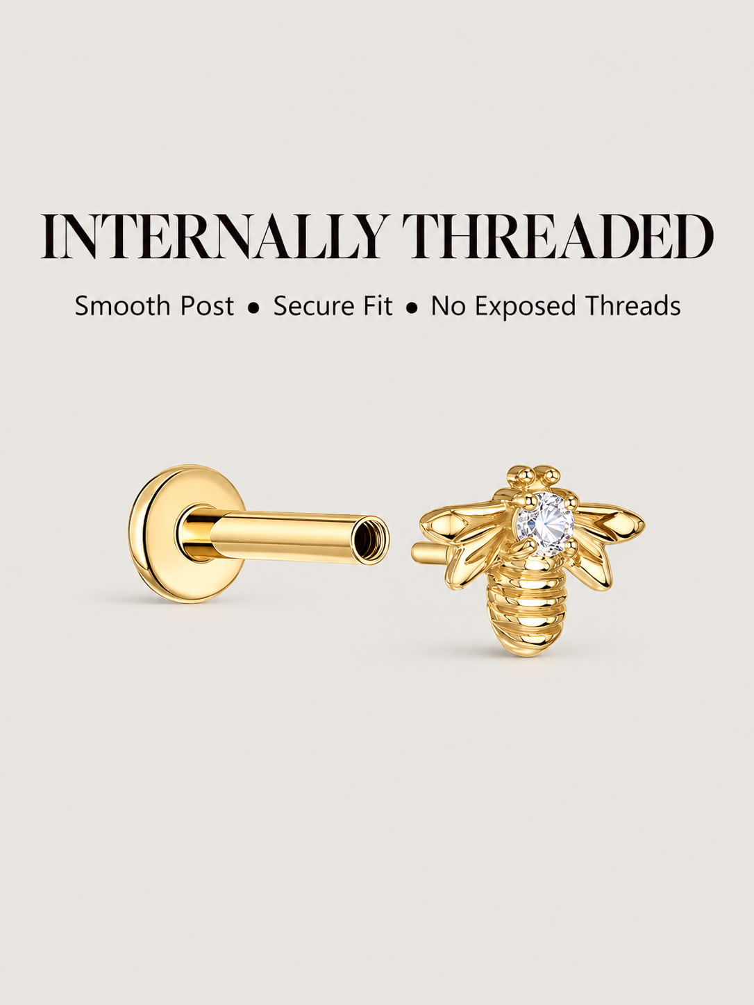 14K Gold Bee Flat Back Stud