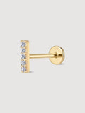 14K Solid Gold Pave Bar Flat Back Earring