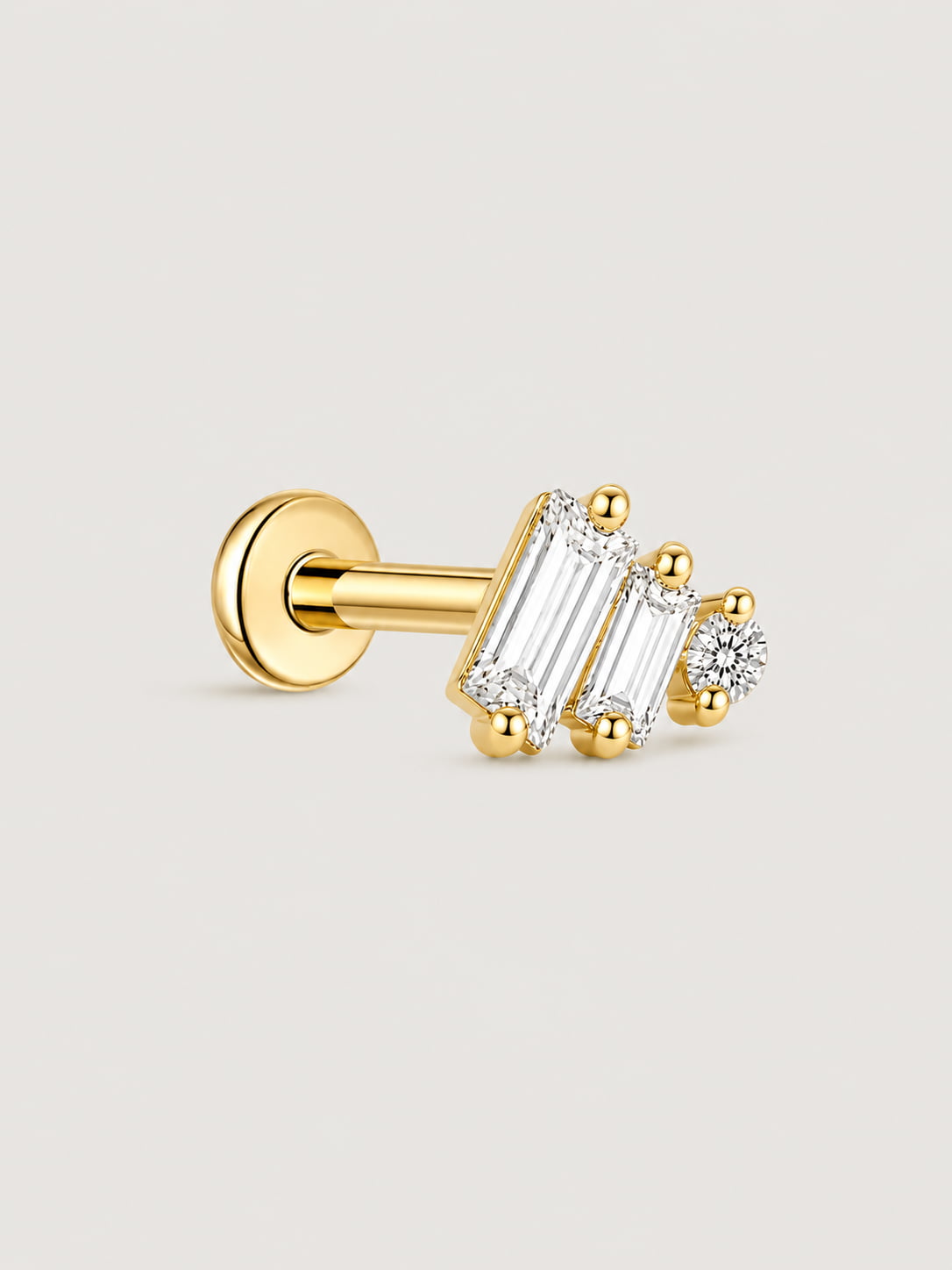 14K Gold Baguette Cluster Flat Back Stud