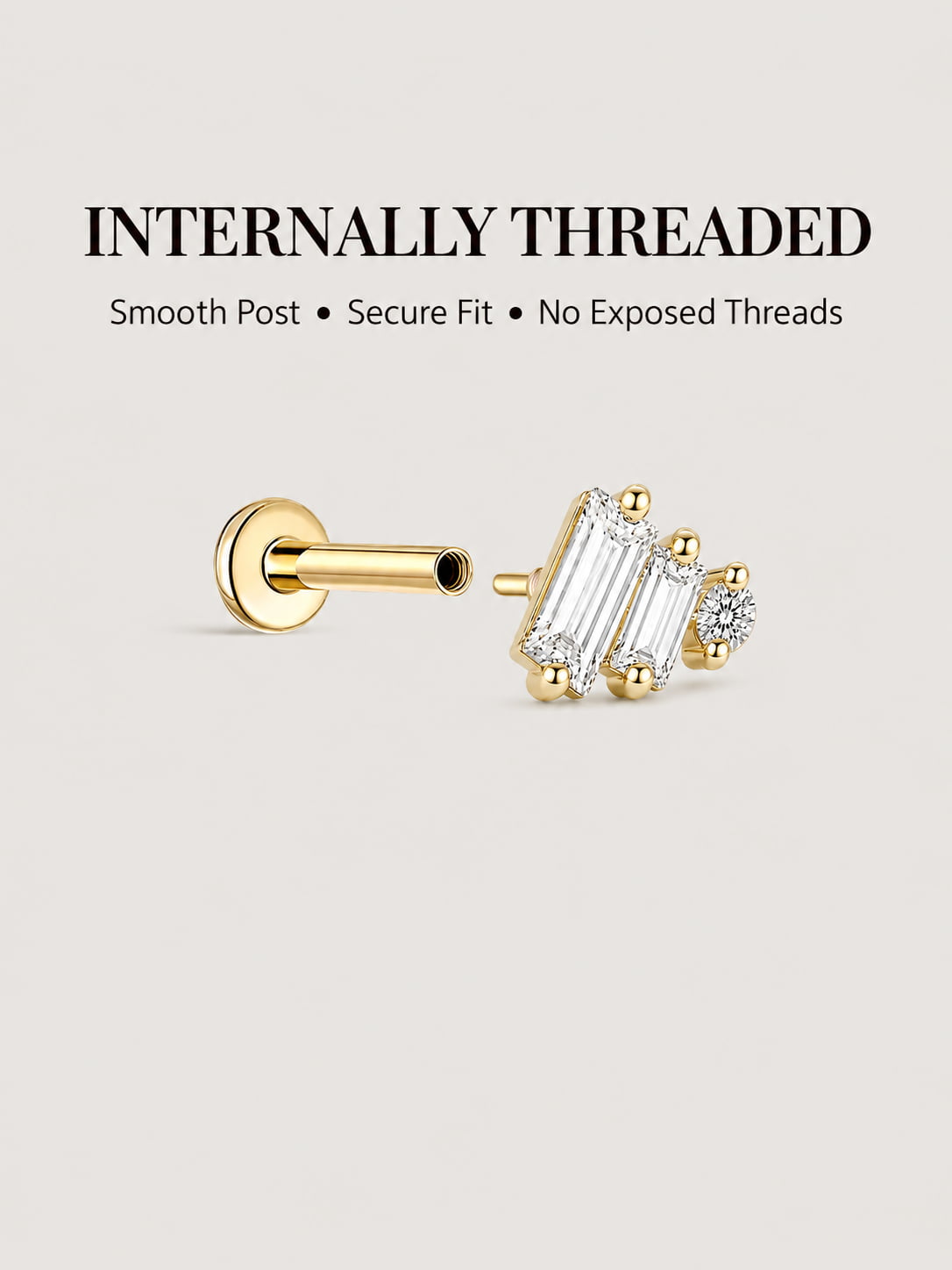 14K Gold Baguette Cluster Flat Back Stud