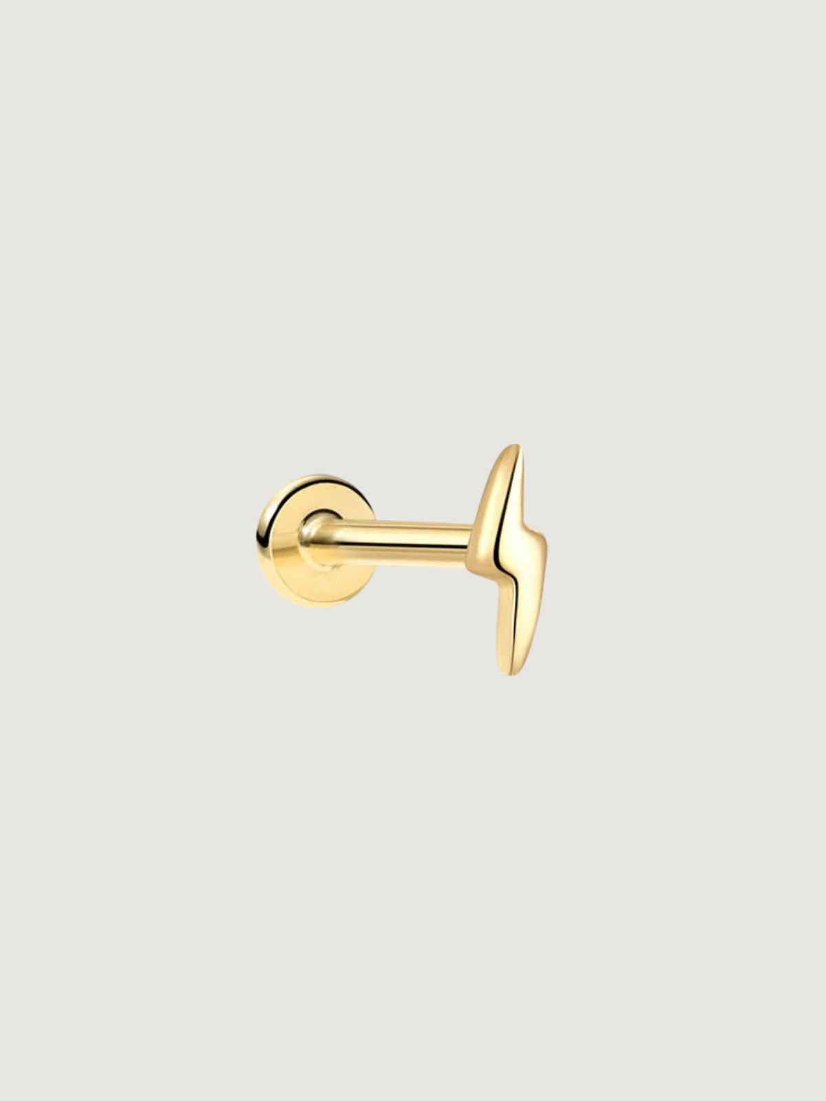 14K Solid Gold Lightning Bolt Flat Back Stud