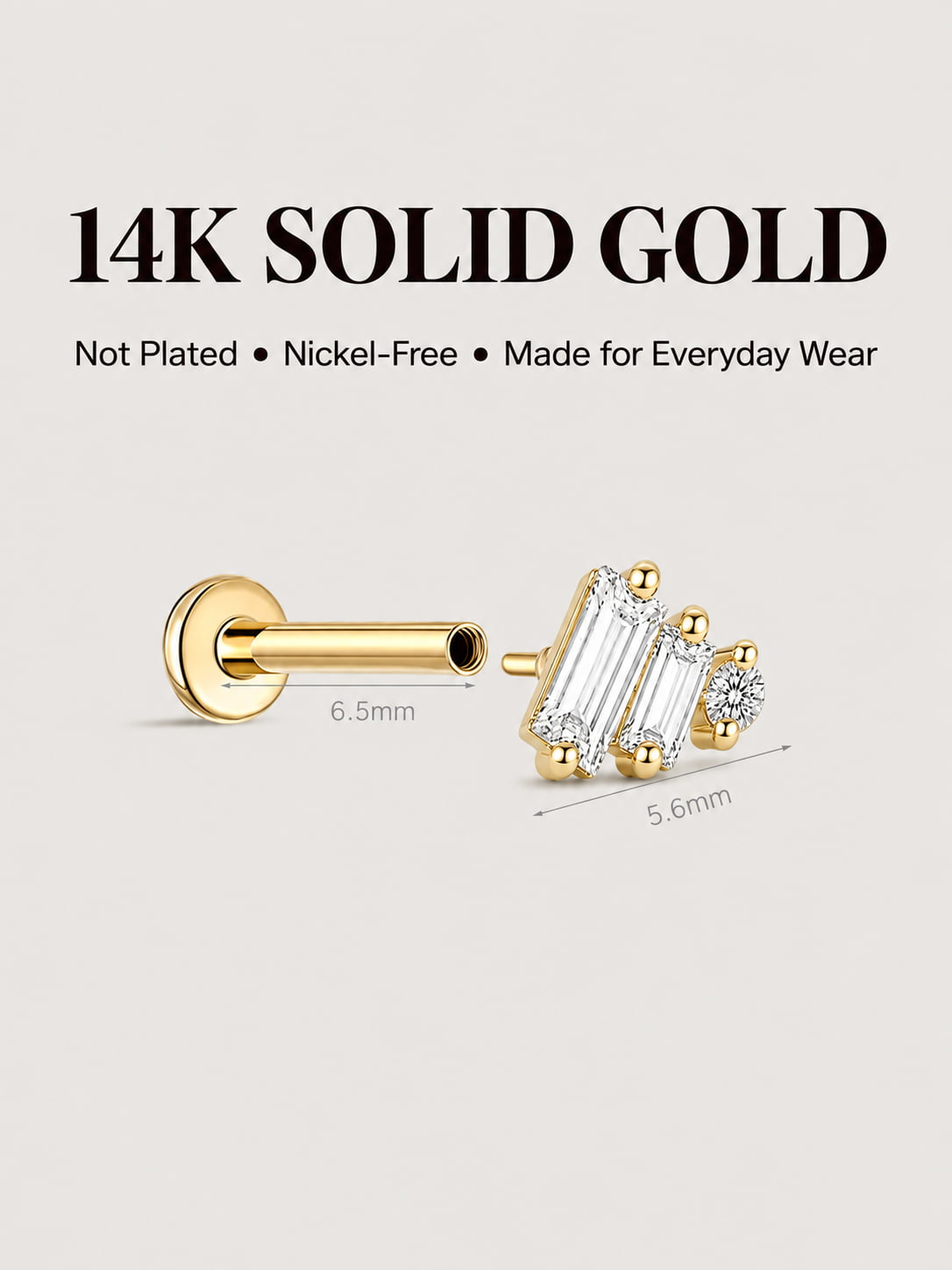 14K Gold Baguette Cluster Flat Back Stud