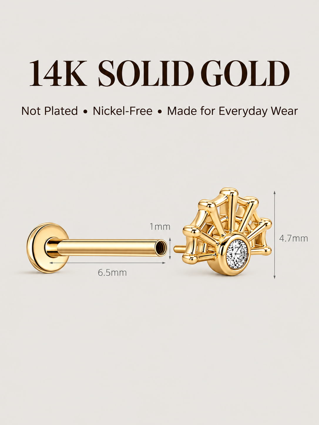 14K Gold Radiant Fan Flat Back Stud