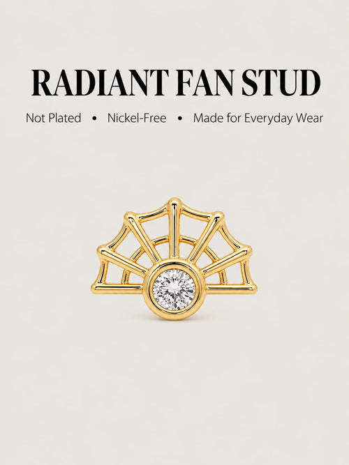 14K Gold Radiant Fan Flat Back Stud