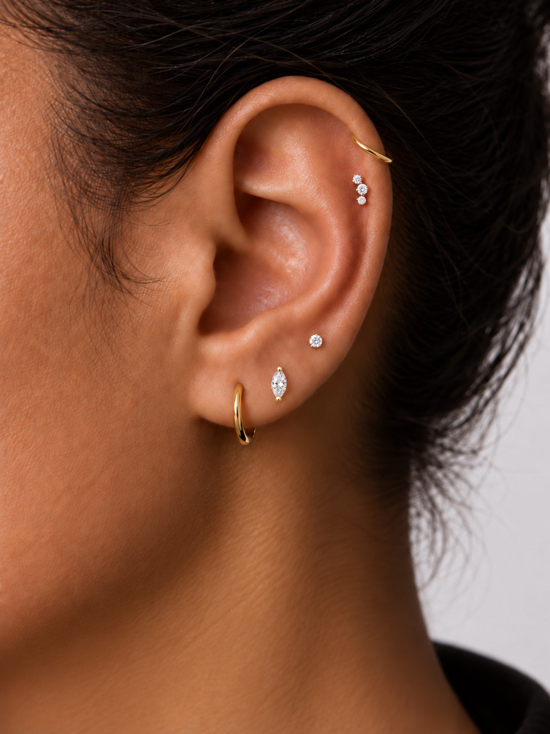 14K Solid Gold Marquise Lab Diamond Flat Back Earring
