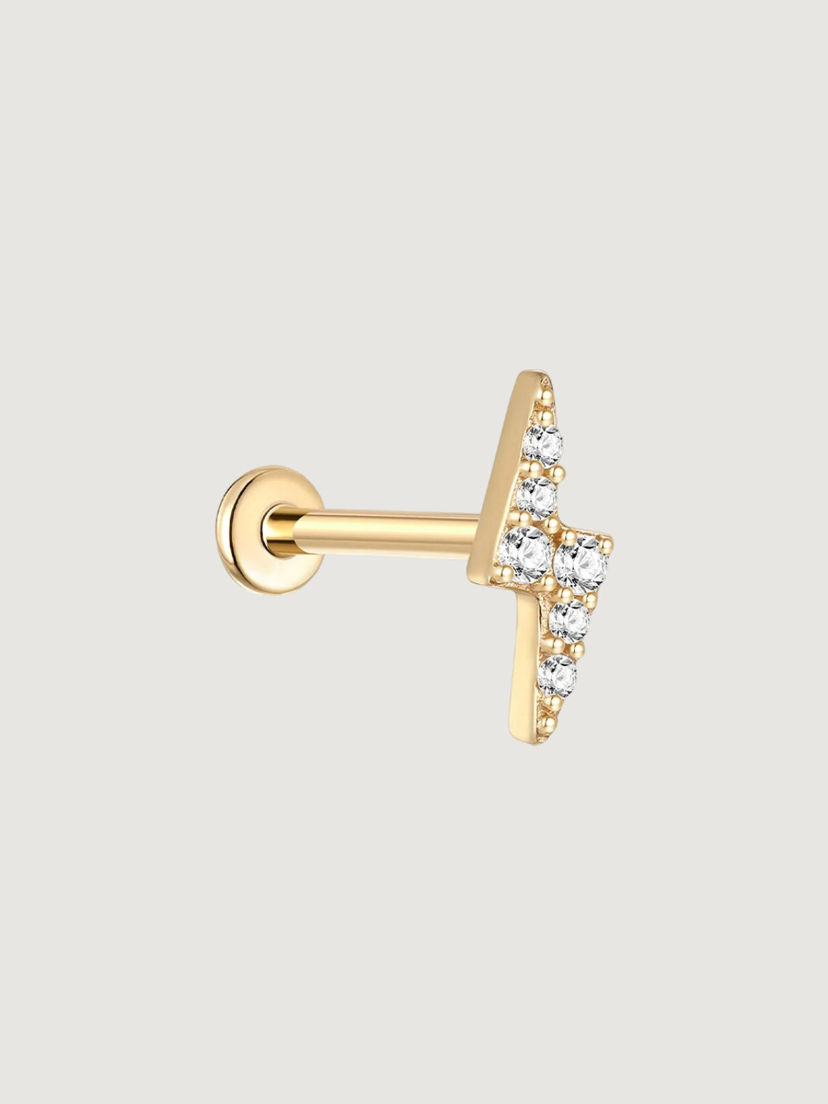 14K Solid Gold Pavé Lightning Bolt Flat Back Stud