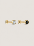 14K Solid Gold Round Diamond Flat Back Earrings