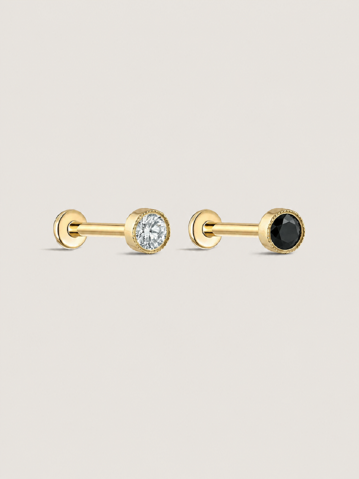14K Solid Gold Round Diamond Flat Back Earrings