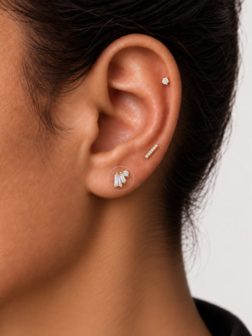 14K Gold Baguette Cluster Flat Back Stud