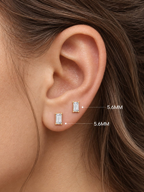 14K Solid Gold Baguette Flat Back Earrings