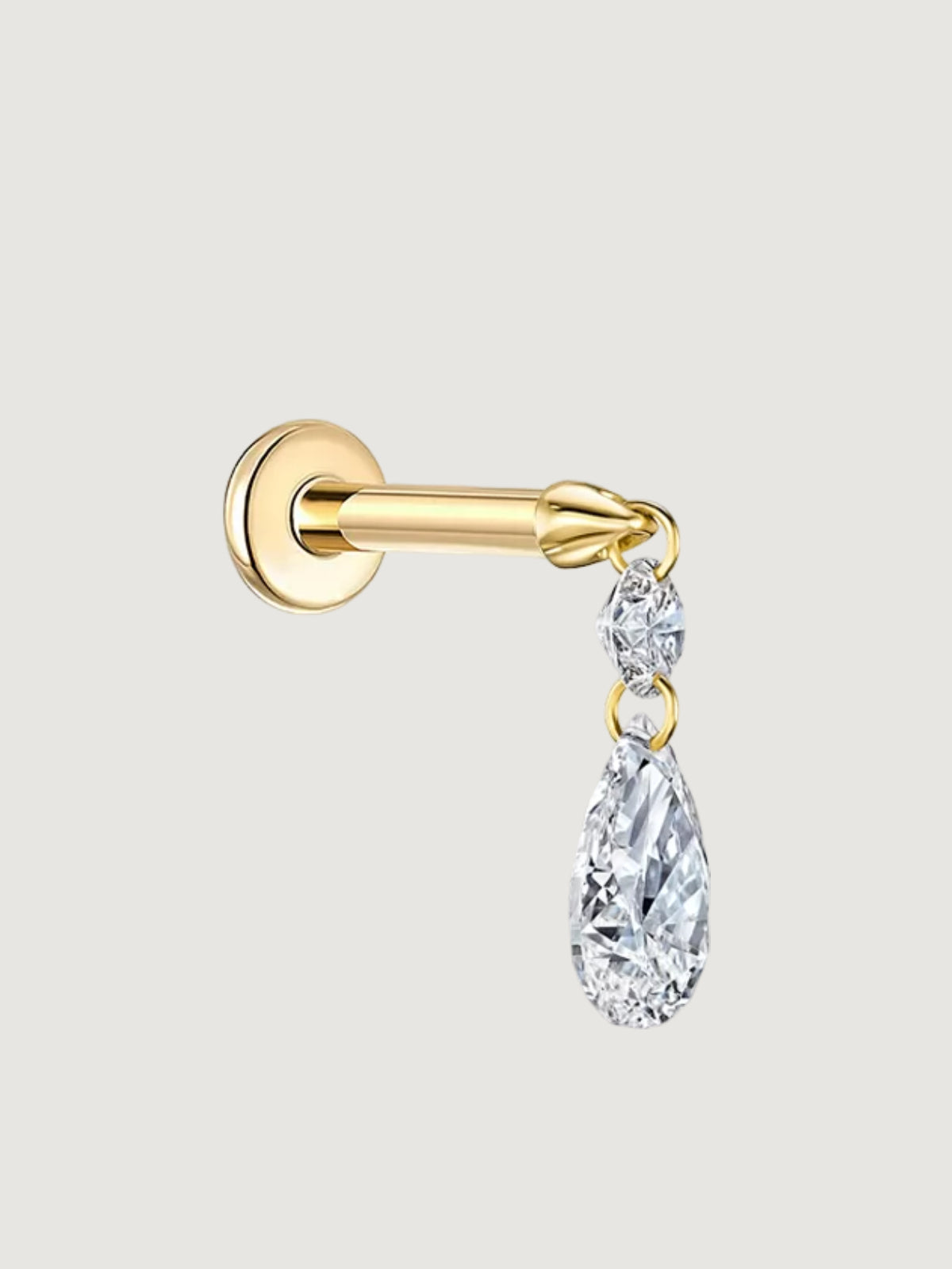 14K Solid Gold Lab-Grown Diamond Pear Drop Flat Back Stud