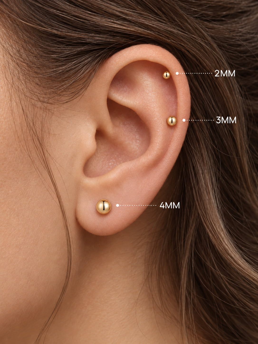 14K Solid Gold Round Ball Flat Back Earring