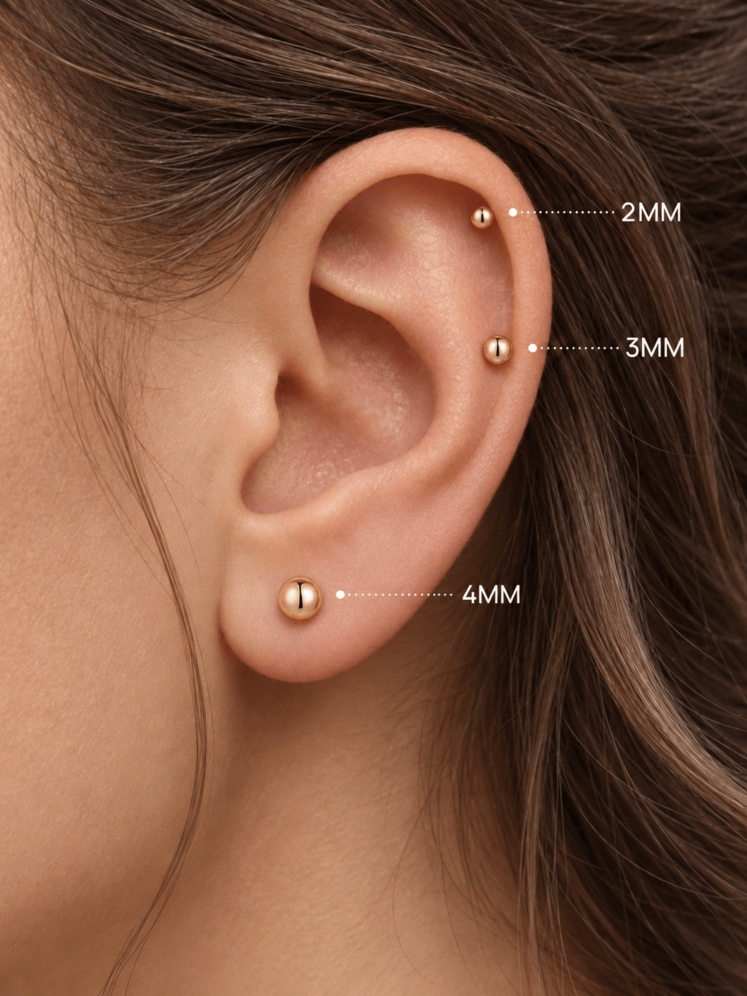 14K Solid Gold Round Ball Flat Back Earrings
