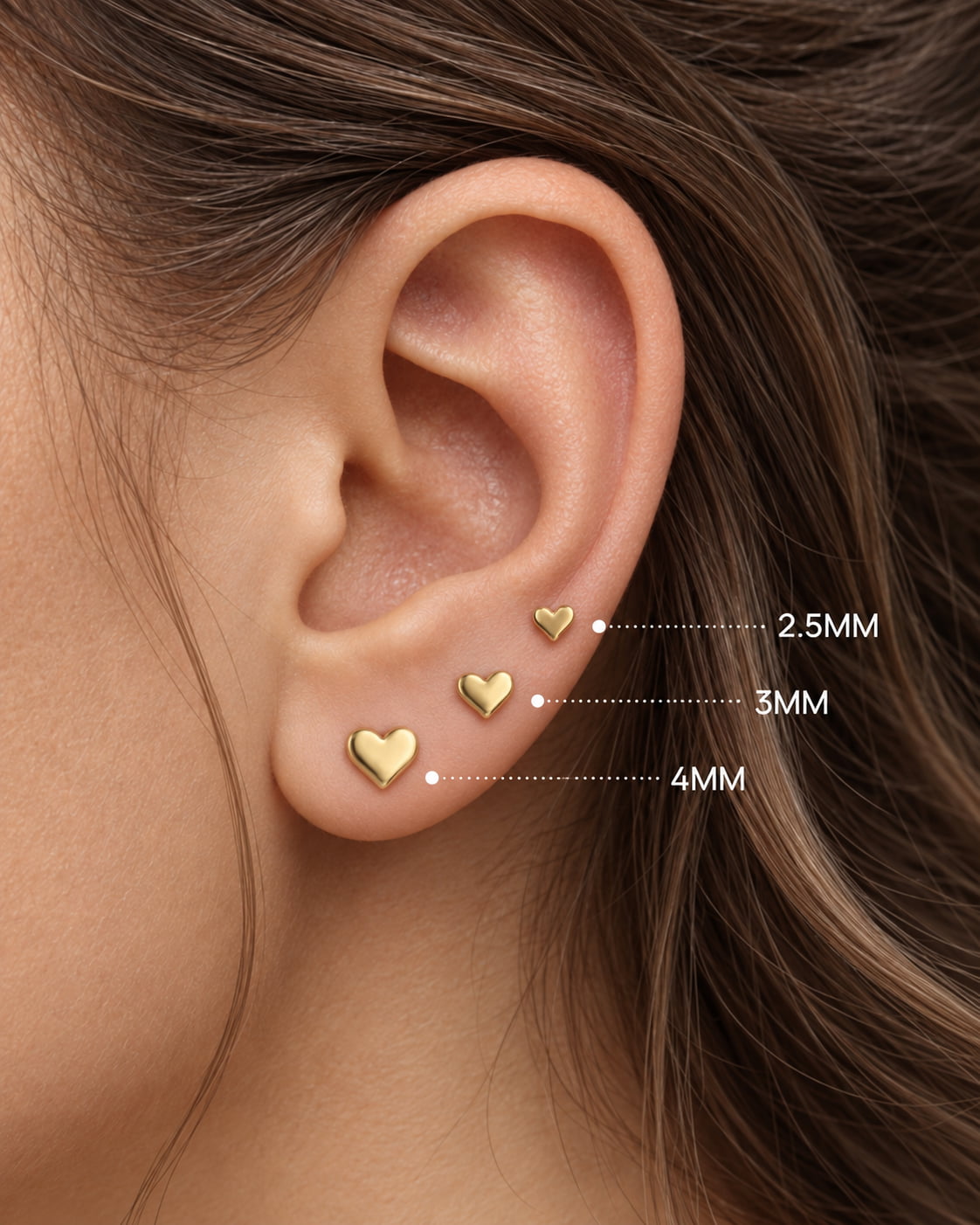 14K Solid Gold Minimalist Heart Flat Back Earring