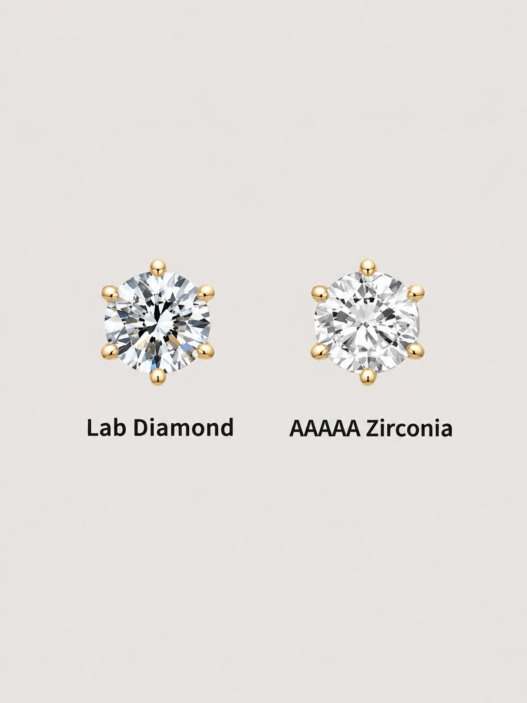 14K Solid Gold Six-Prong Solitaire Flat Back Stud