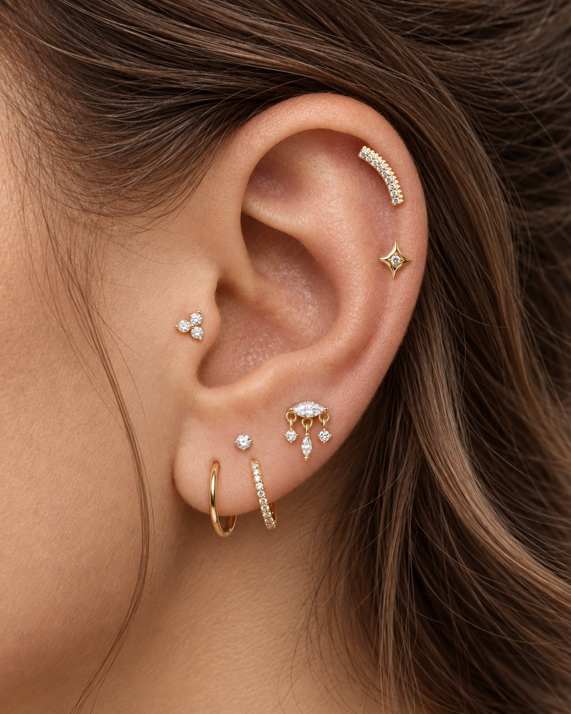 Triple Marquise Flat Back Stud