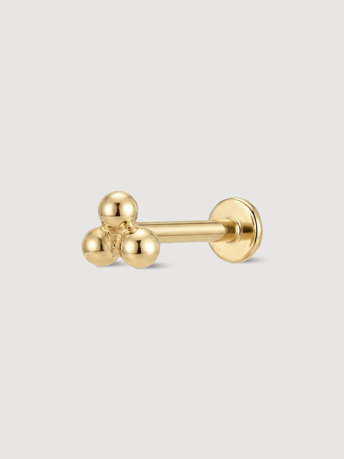 14K Solid Gold Triple Ball Flat Back Earring