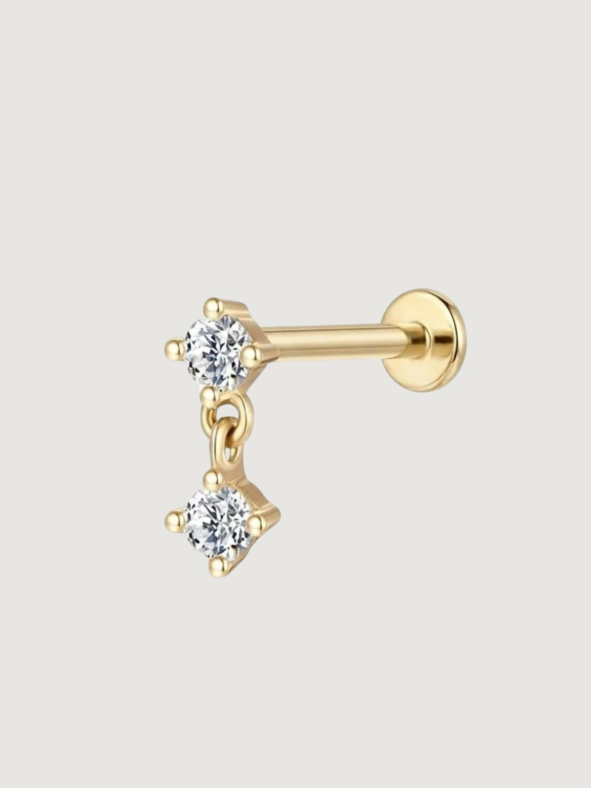 14K Solid Gold Minimal Pendant Flat Back Stud