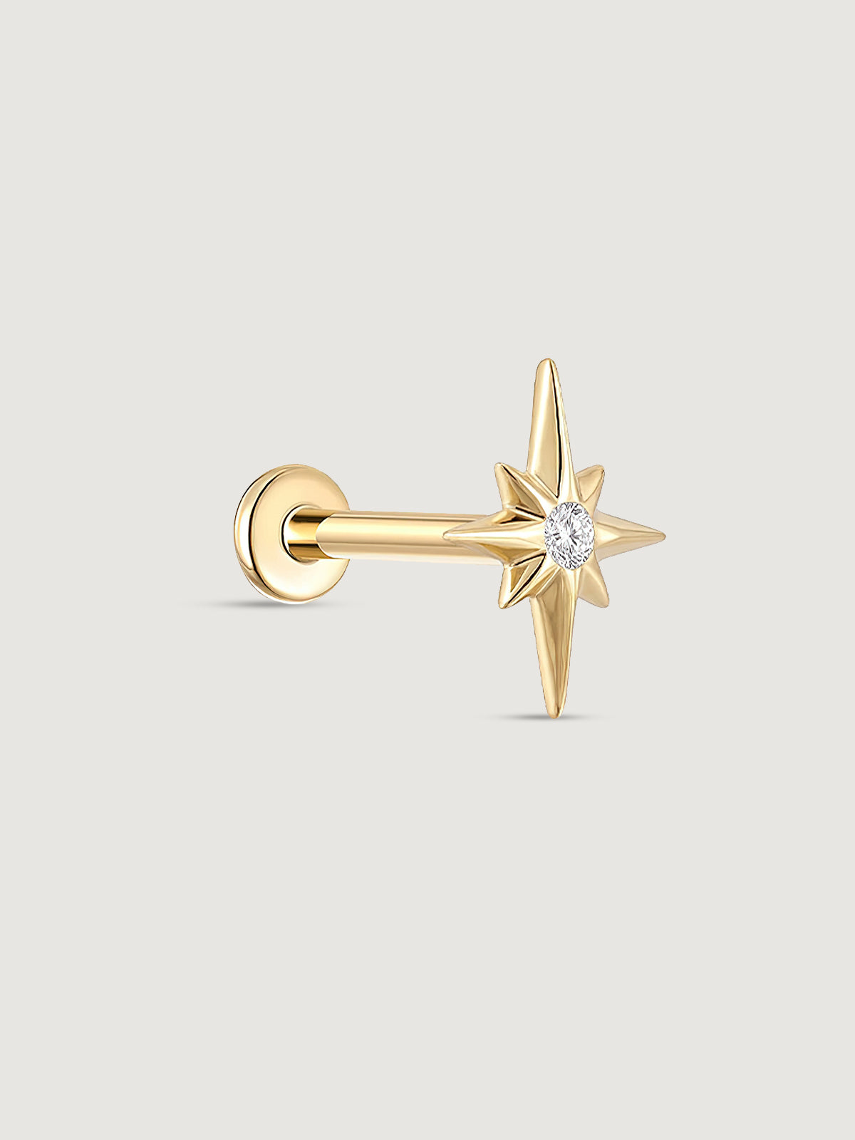 14K Solid Gold Diamond Star Flat Back Earrings