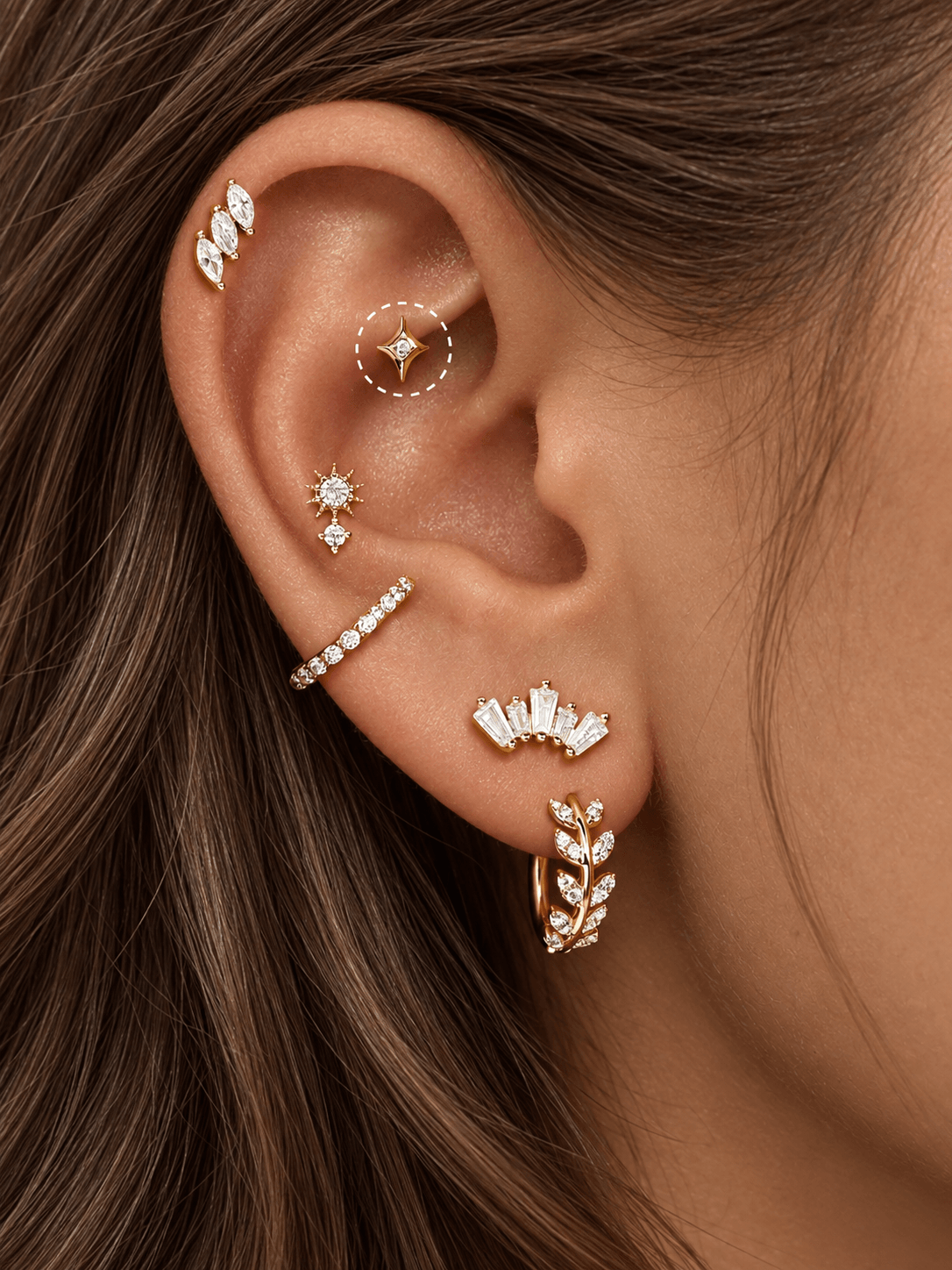 14K Solid Gold Sparkly Star Flat Back Earrings