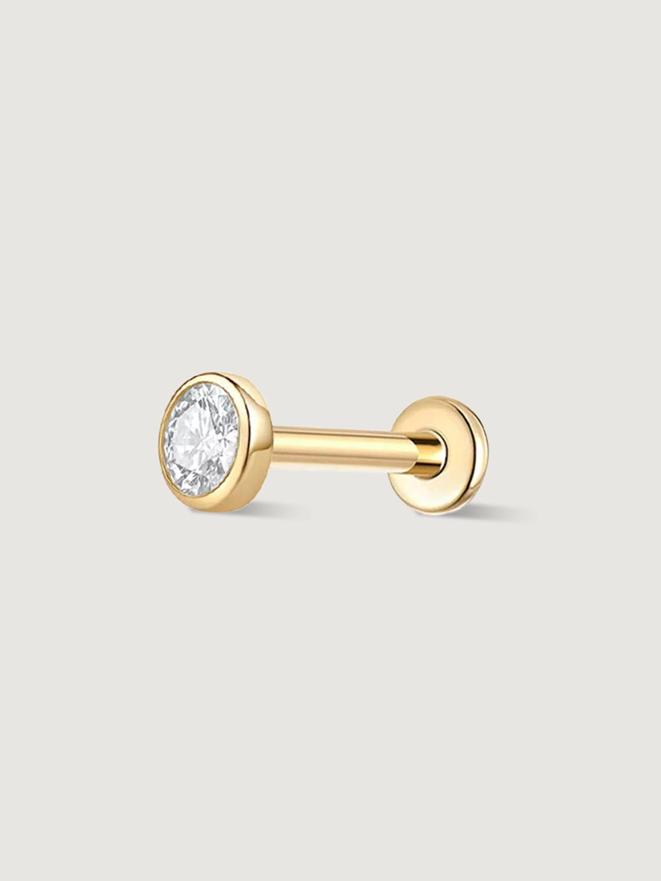 14K Solid Gold Round CZ Flat Back Earrings