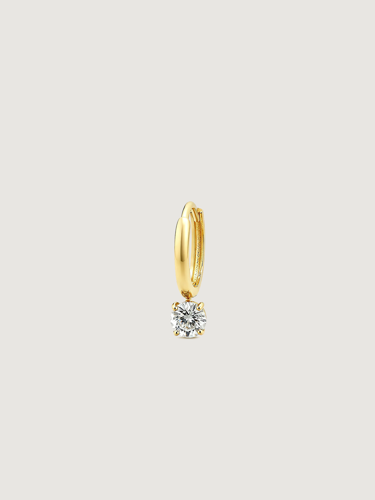 14K Solid Gold Four-Prong Drop Hoop Earring