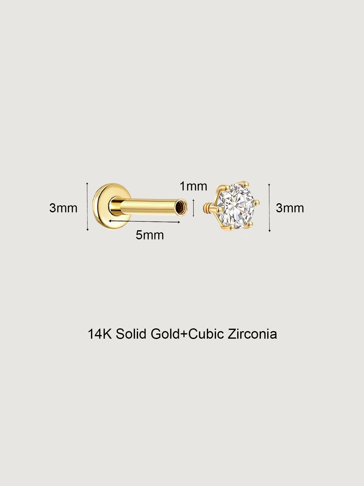 14K Solid Gold Six Prong Round Diamond Flat Back Earrings