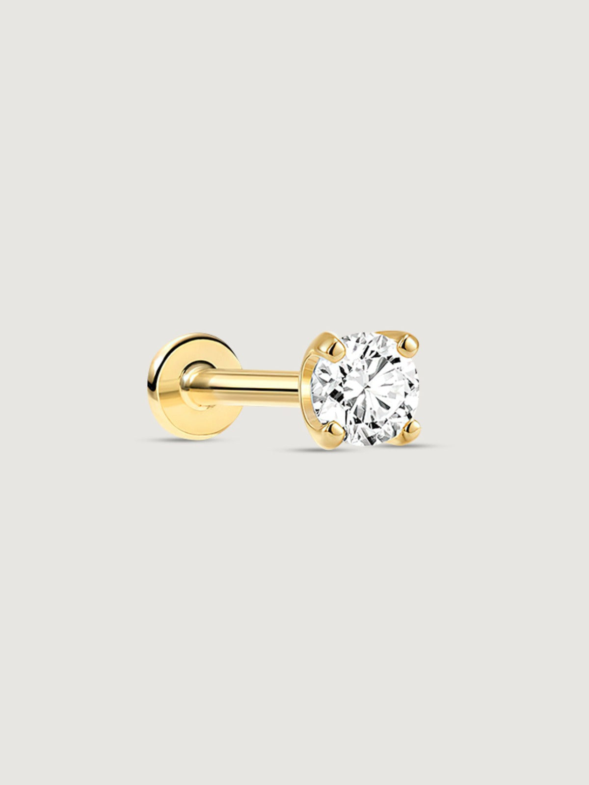 14K Solid Gold 4-Prong Solitaire Flat Back Earring