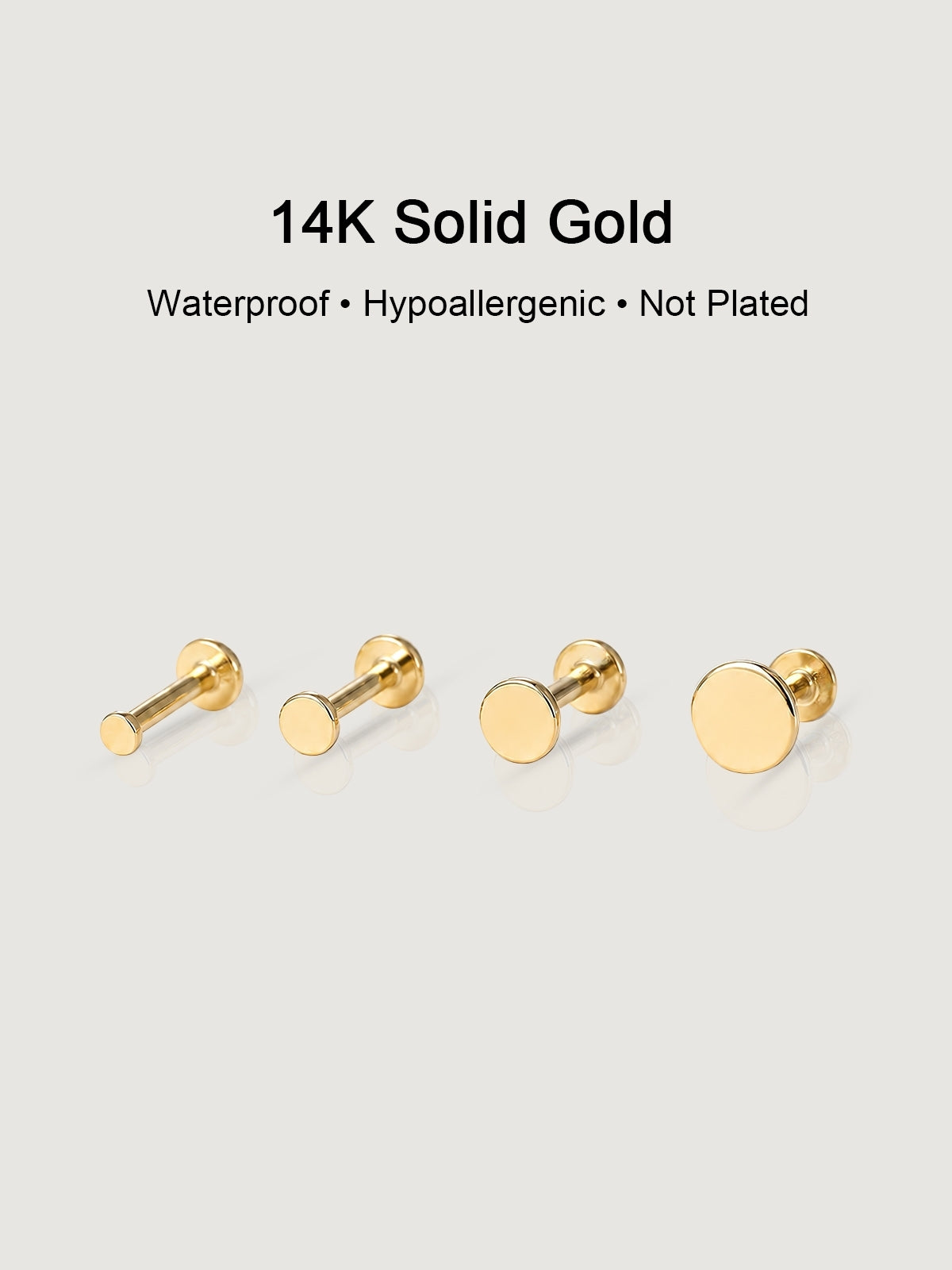 14K Solid Gold Minimalist Disc Flat Back Earrings
