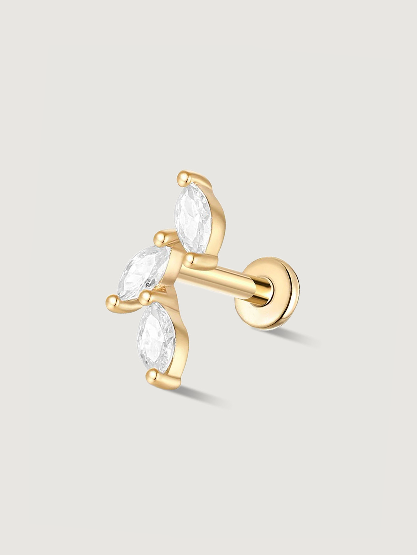 14K Solid Gold Diamond Leaf Flat Back Earrings
